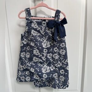 Max Studio 4T Girls Navy and White Floral Formal Shimmer Sleeveless Blouse Top